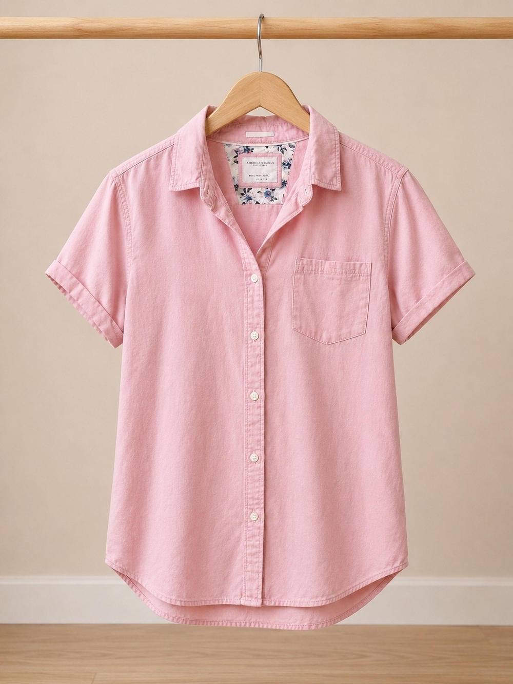 Denim & Flower Soft Pink Short-Sleeve Button-Down Shirt